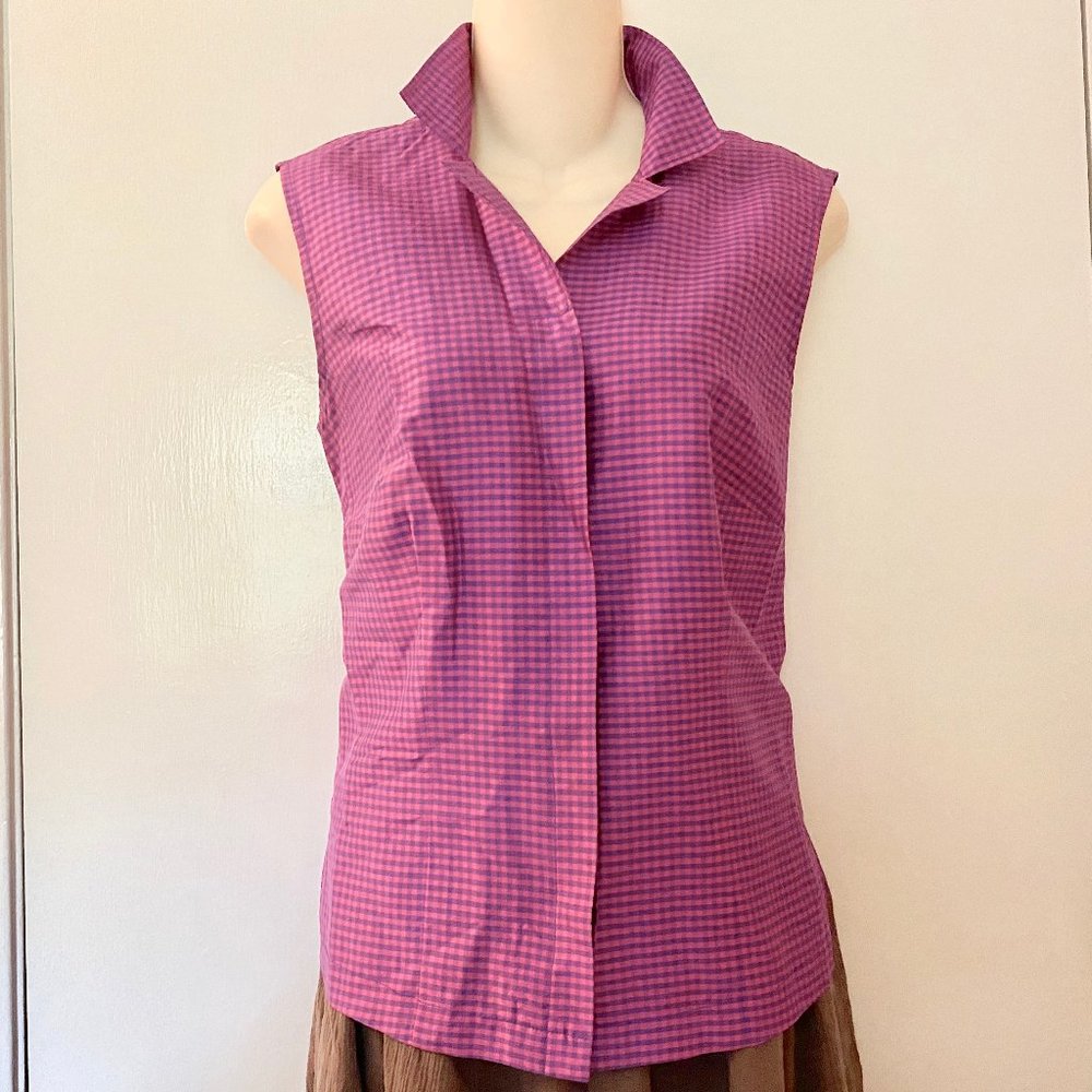 CLIO Trend Plaid Pure Silk Tank Top Shirt Blouse 8